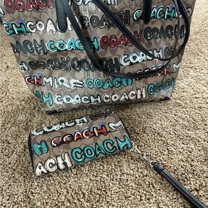 Coach Black and Brown Tote Bag with Urban Design